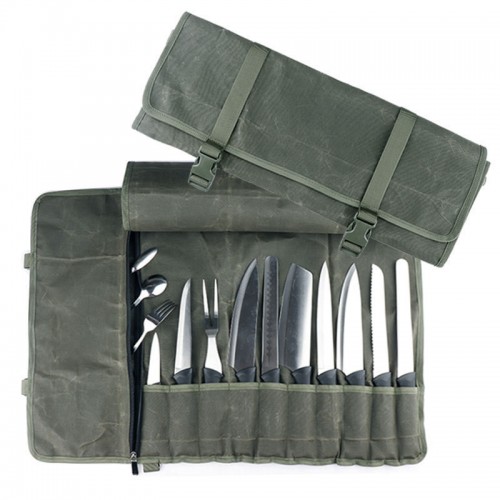 Waterproof Waxed Canvas Chef’s Knife Roll Bag With 11 Slots 