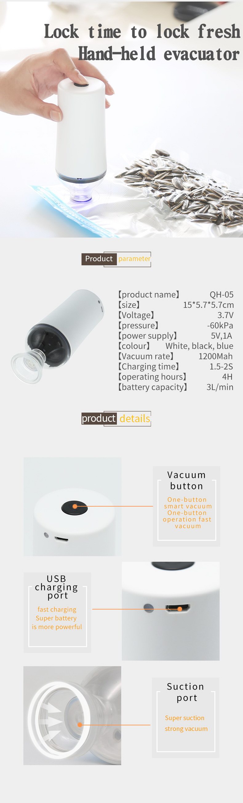 Rechargeable Handheld Vaccumizer Mini Vacuum Sealer Machine