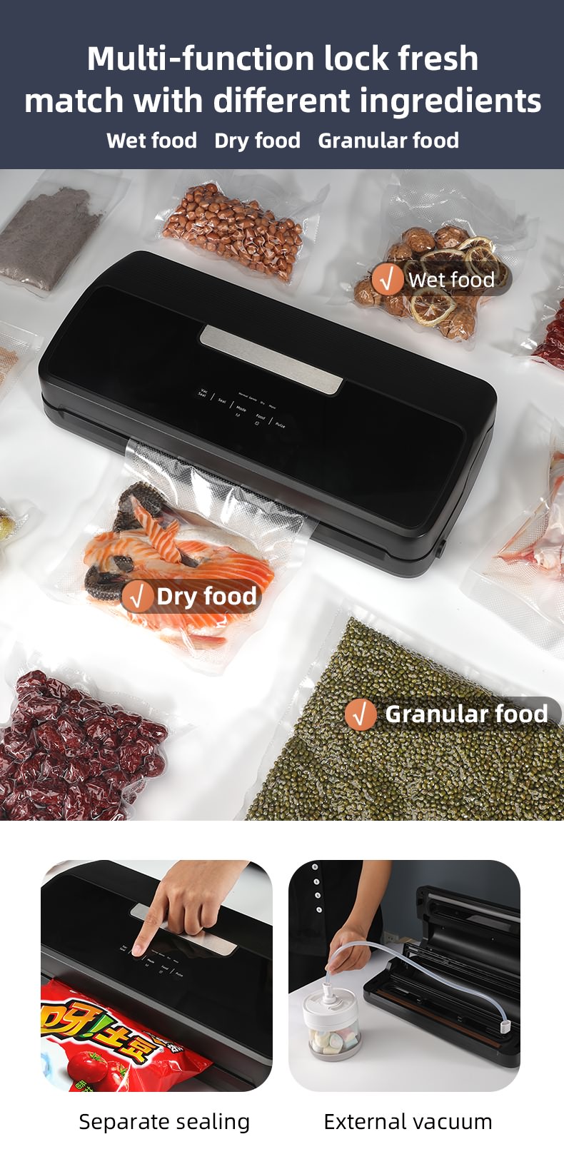 New High-speed Vacuum Food Sealer Built-in Roll Bag Holder and Cutter